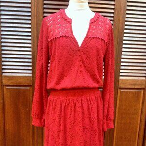 Anthropologie Leifnotes Red Floral Festival Peasant Crochet Lace Dress Size M